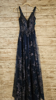 NAVY/SILVER A LINE GOWN (NEW)