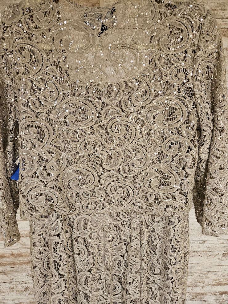 TAN LACE 2 PC. LONG DRESS SET