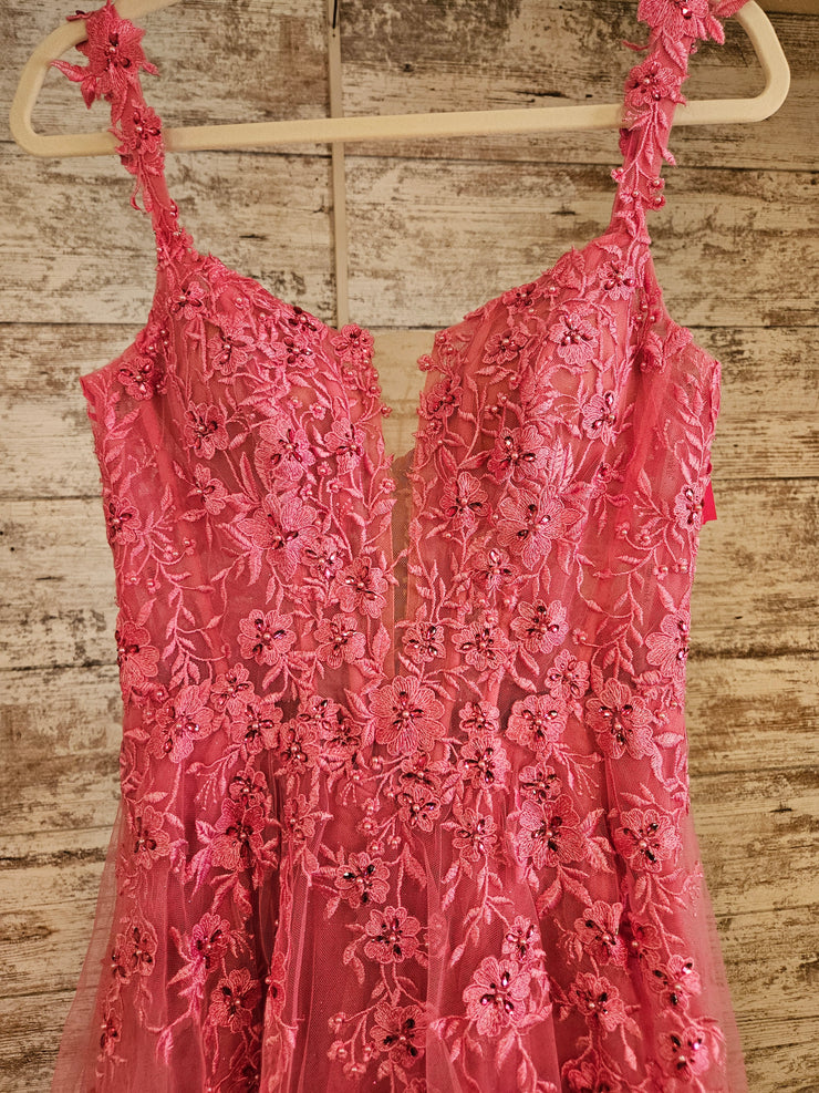 PINK/FLORAL A LINE GOWN