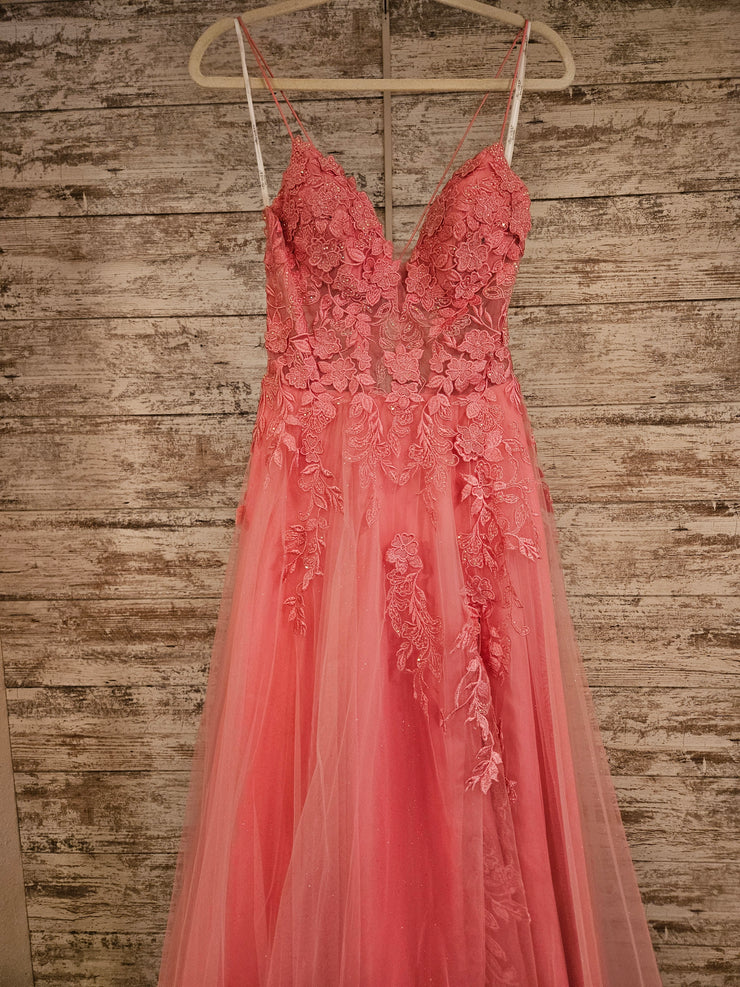 PINK/FLORAL A LINE GOWN