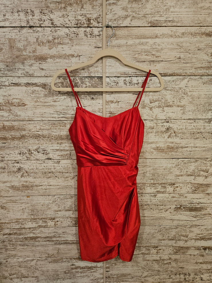 RED SATIN SHORT DRESS`