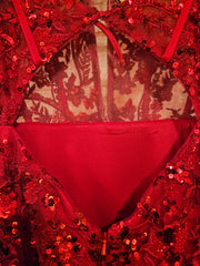 RED/FLORAL SPARKLY MERMAID GOWN