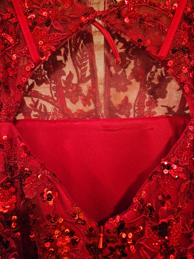 RED/FLORAL SPARKLY MERMAID GOWN