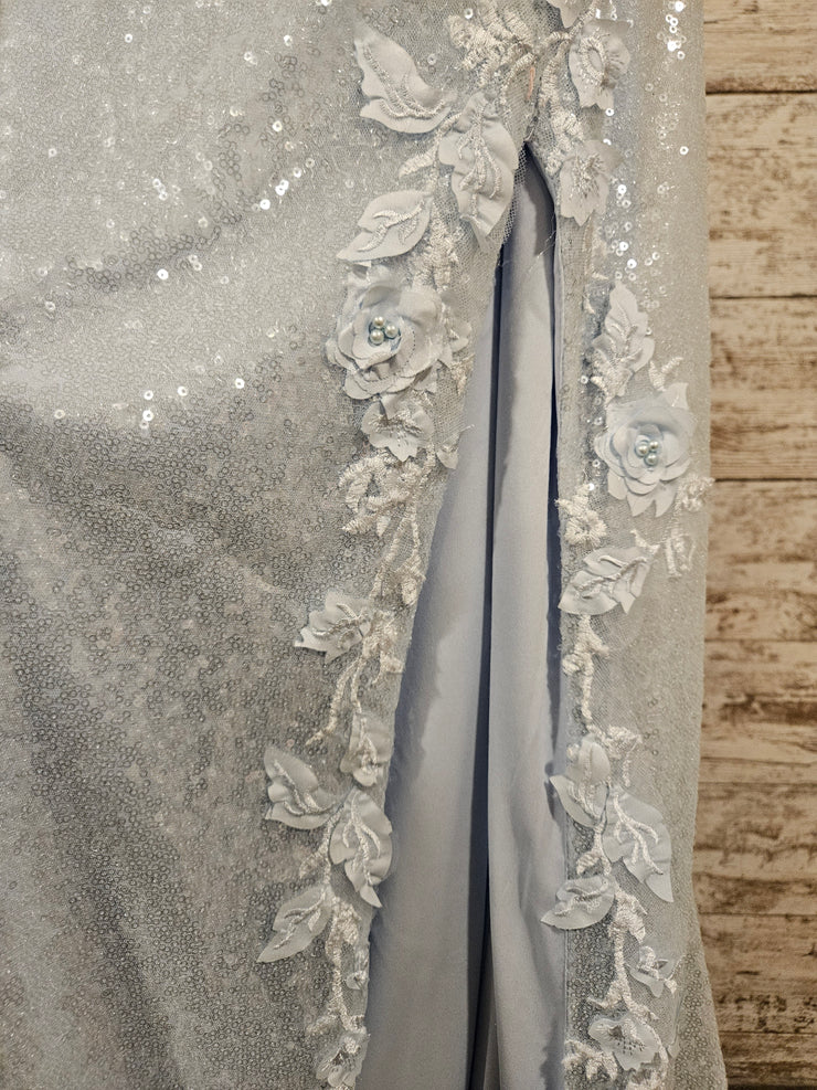 BLUE/FLORAL SPARKLY LONG DRESS