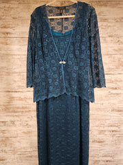 TEAL LACE 2 PC. LONG DRESS SET