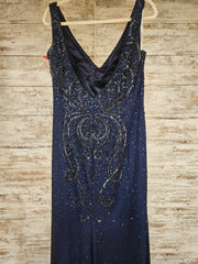 NAVY BEADED LONG DRESS w/ Detachable Sleeves & Shawl $950
