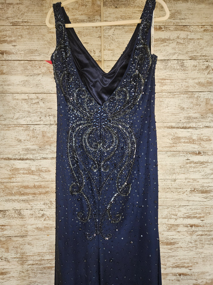 NAVY BEADED LONG DRESS w/ Detachable Sleeves & Shawl $950