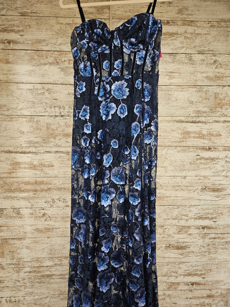 NAVY/FLORAL LONG EVENING GOWN
