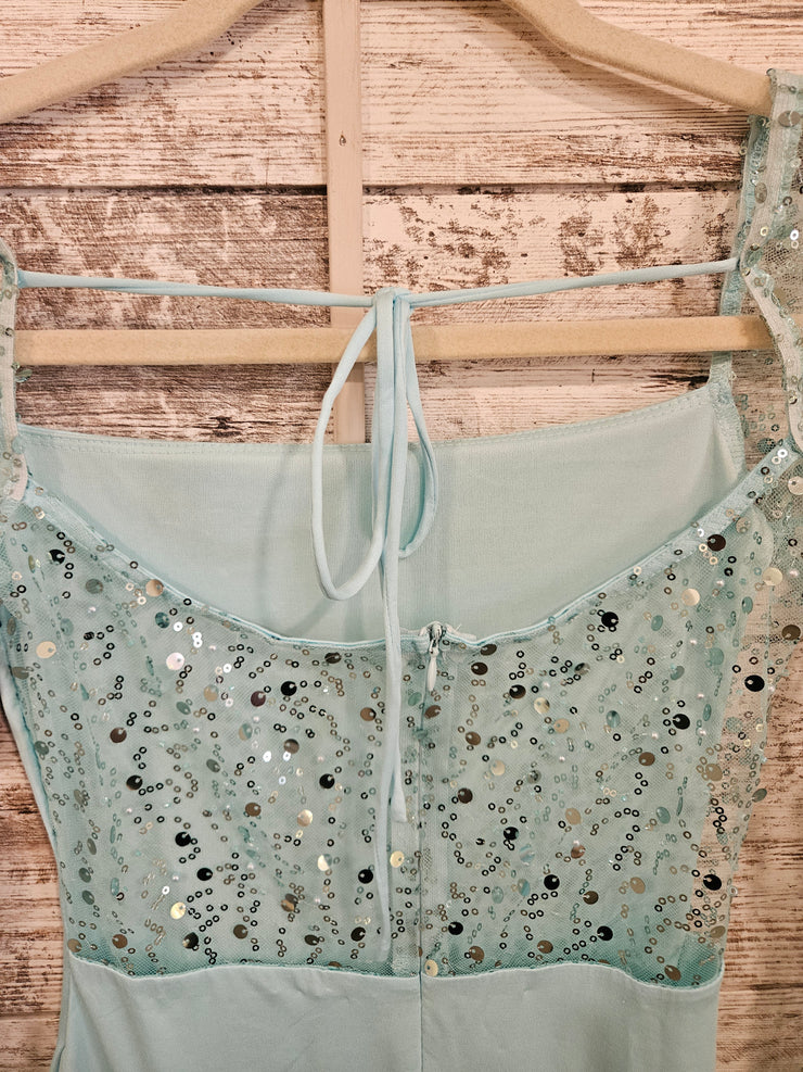 AQUA LONG SLEEVE SHORT DRESS