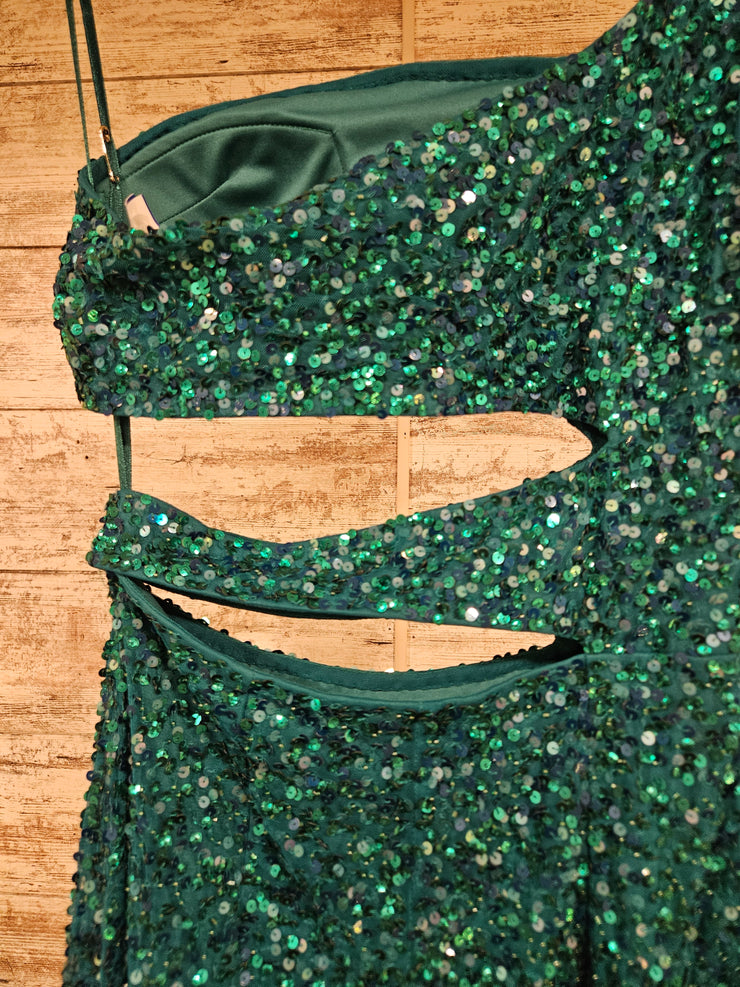 TEAL SPARKLY 1 SHOULDER DRESS