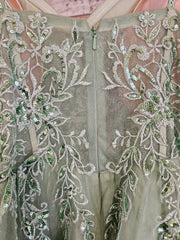 GREEN/FLORAL A LINE GOWN