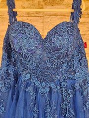 ROYAL BLUE/FLORAL A LINE GOWN