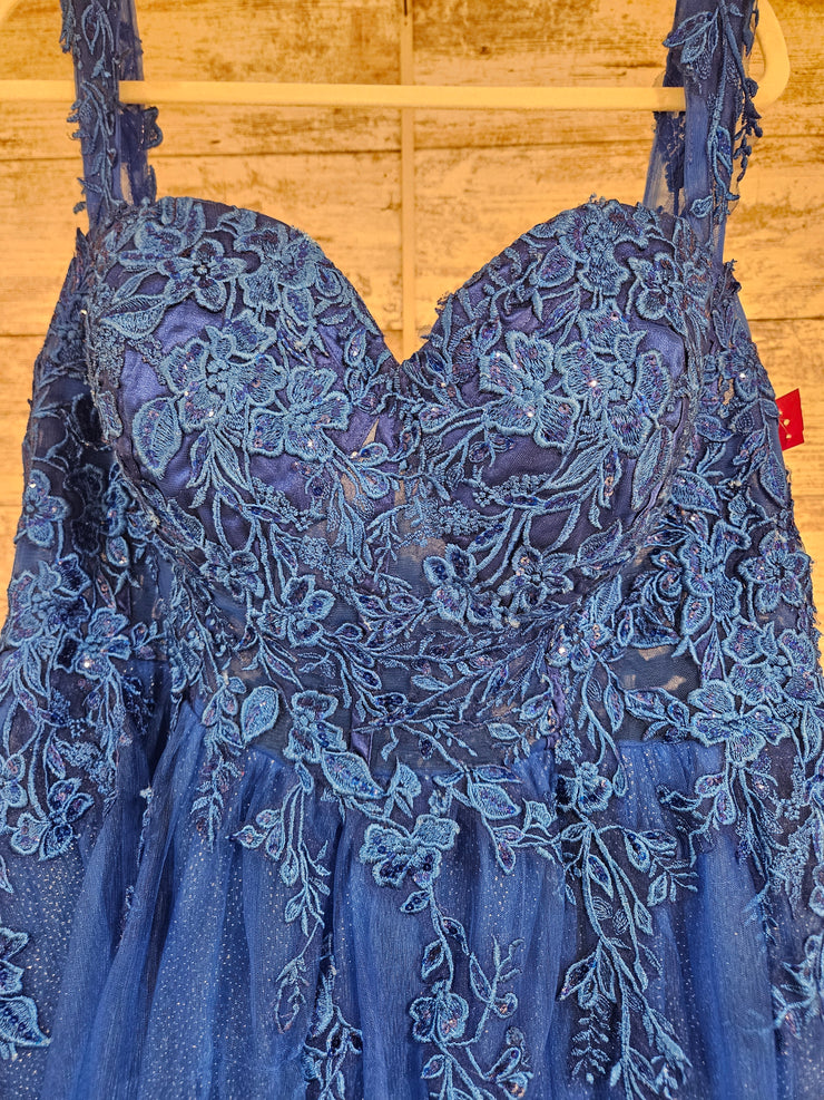 ROYAL BLUE/FLORAL A LINE GOWN