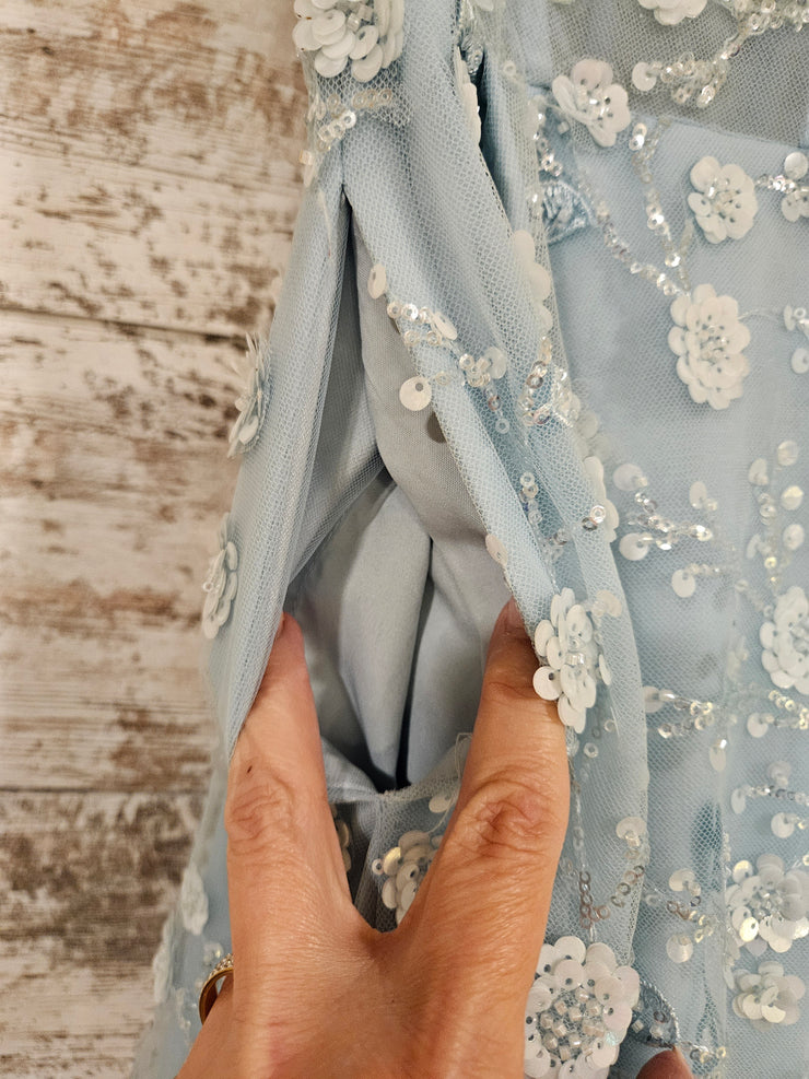 BLUE/FLORAL A LINE GOWN