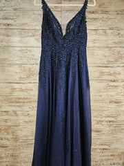 NAVY/FLORAL A LINE GOWN