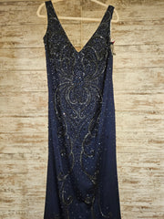 NAVY BEADED LONG DRESS w/ Detachable Sleeves & Shawl $950