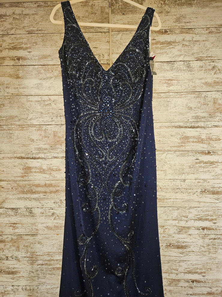NAVY BEADED LONG DRESS w/ Detachable Sleeves & Shawl $950