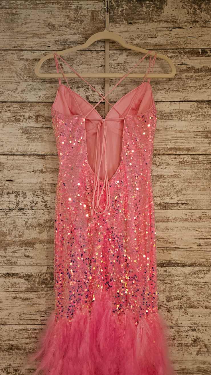 PINK FEATHER LONG DRESS (NEW)