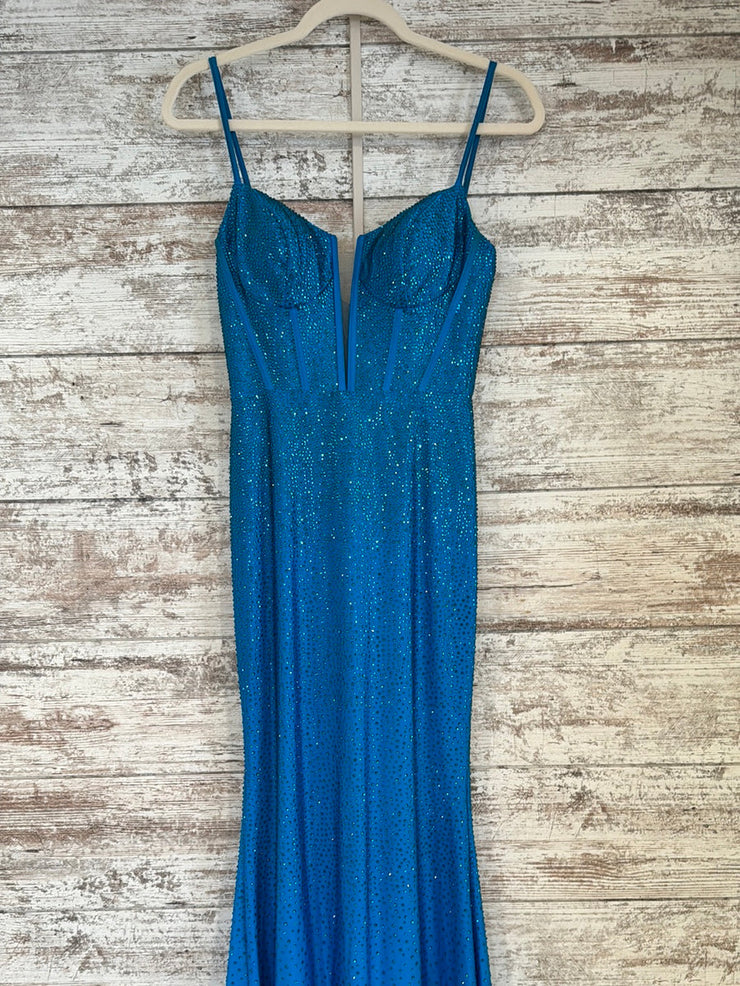 TEAL SPARKLY LONG EVENING GOWN