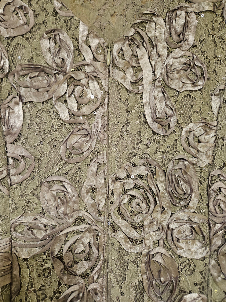 GRAY/FLORAL LONG EVENING GOWN