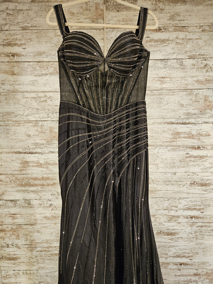 BLACK/SILVER SPARKLY LONG DRES