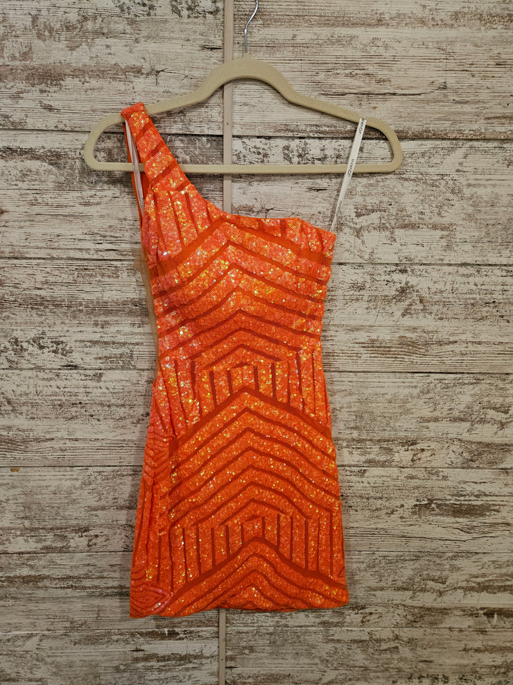 ORANGE SPARKLY SHORT DRESS