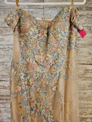 GOLD/FLORAL A LINE GOWN