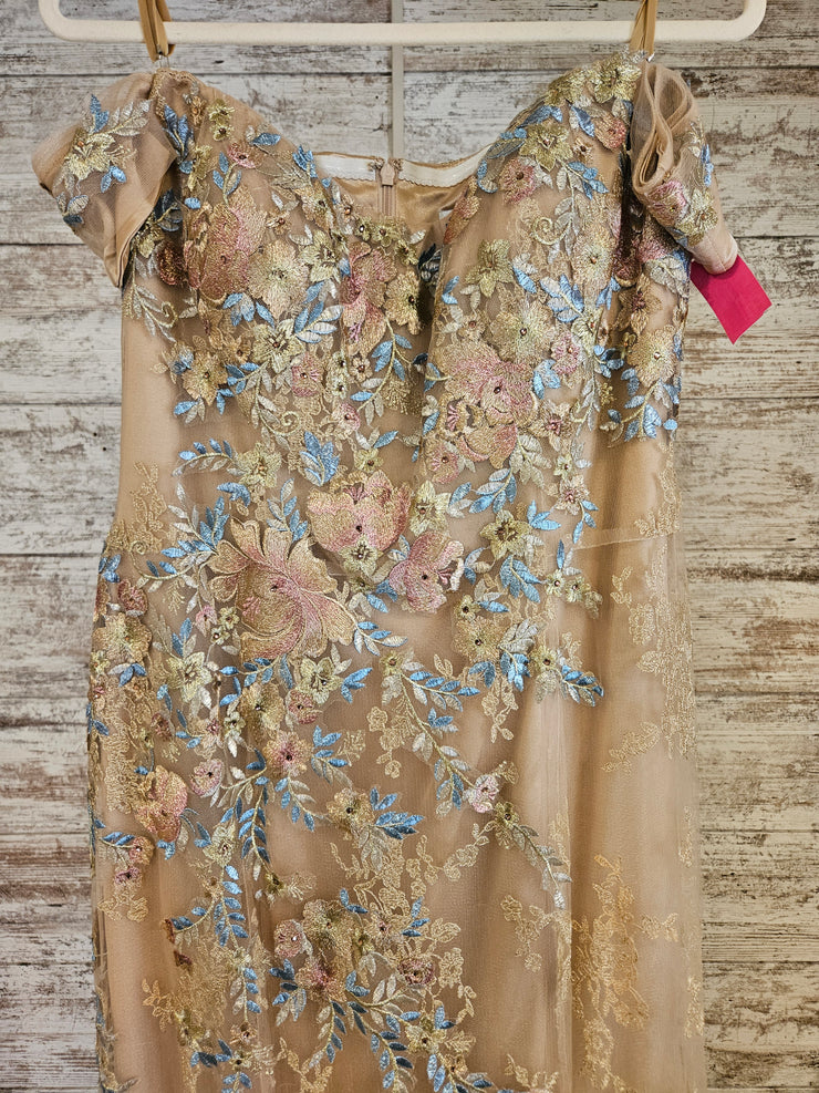 GOLD/FLORAL A LINE GOWN
