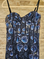 NAVY/FLORAL LONG EVENING GOWN