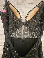 BLACK/FLORAL SPARKLY LONG DRES