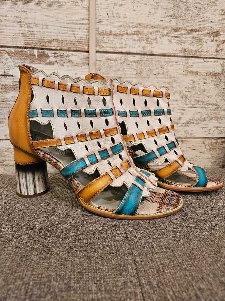 IVORY/COLORFUL SANDALS $130
