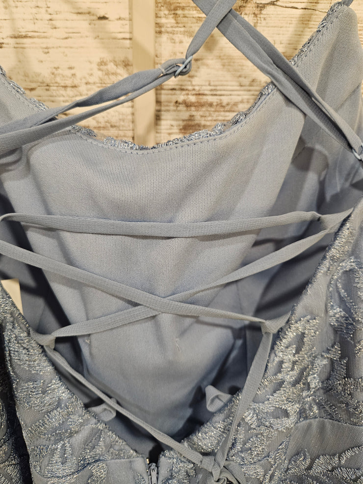 BLUE/FLORAL SPARKLY SHORT DRES