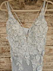 BLUE/FLORAL SPARKLY LONG DRESS