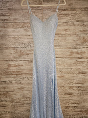 BLUE SEQUIN LONG EVENING GOWN