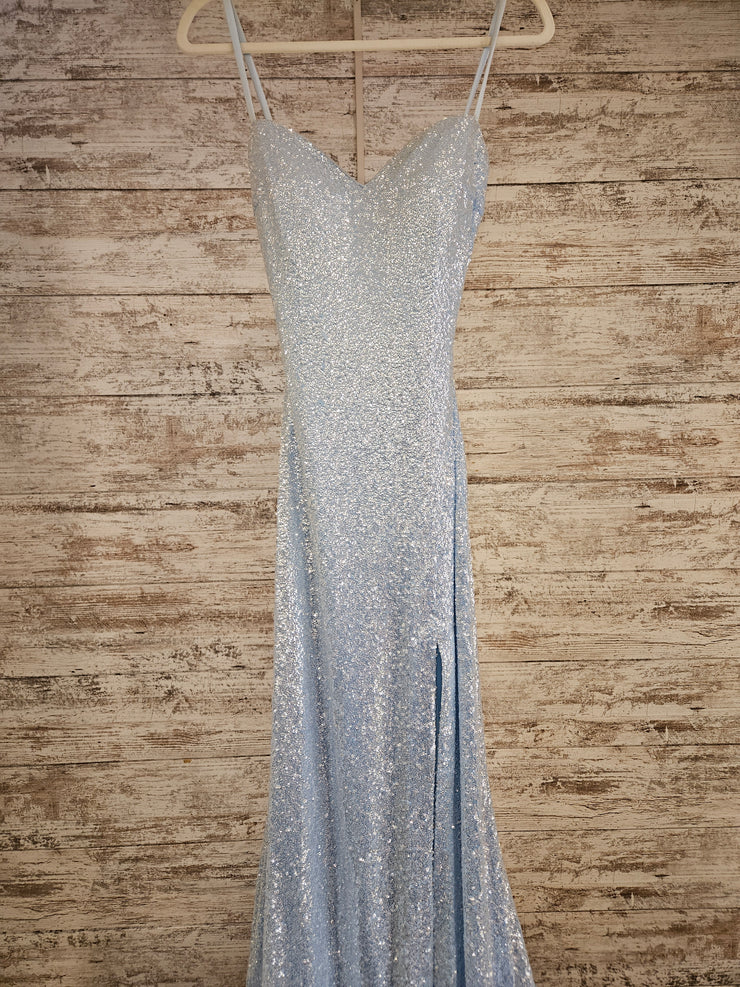 BLUE SEQUIN LONG EVENING GOWN
