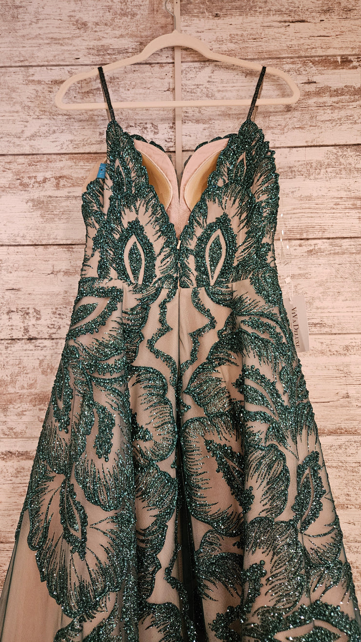 GREEN/NUDE SPARKLY GOWN-NEW