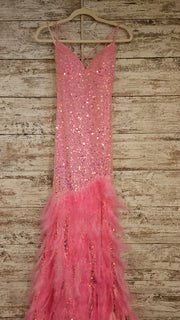 PINK FEATHER LONG DRESS (NEW)
