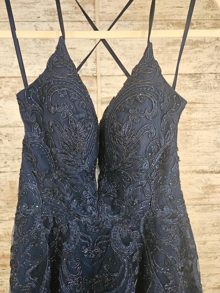 NAVY/FLORAL A LINE GOWN