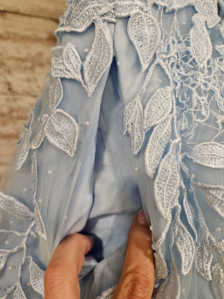 BLUE/FLORAL A LINE GOWN