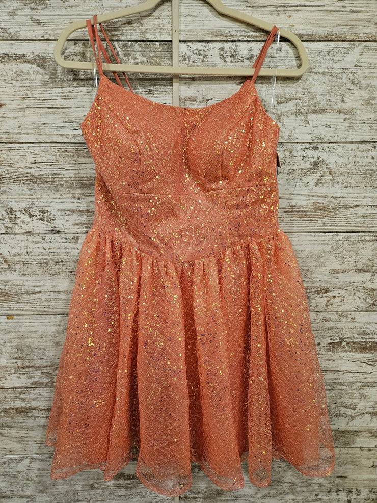 CORAL SPARKLY SHORT DRESS -NEW