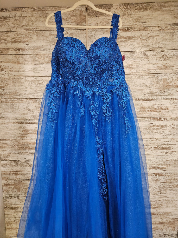 ROYAL BLUE/FLORAL A LINE GOWN