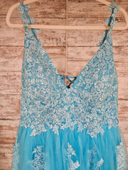 BLUE/FLORAL A LINE GOWN (NEW)