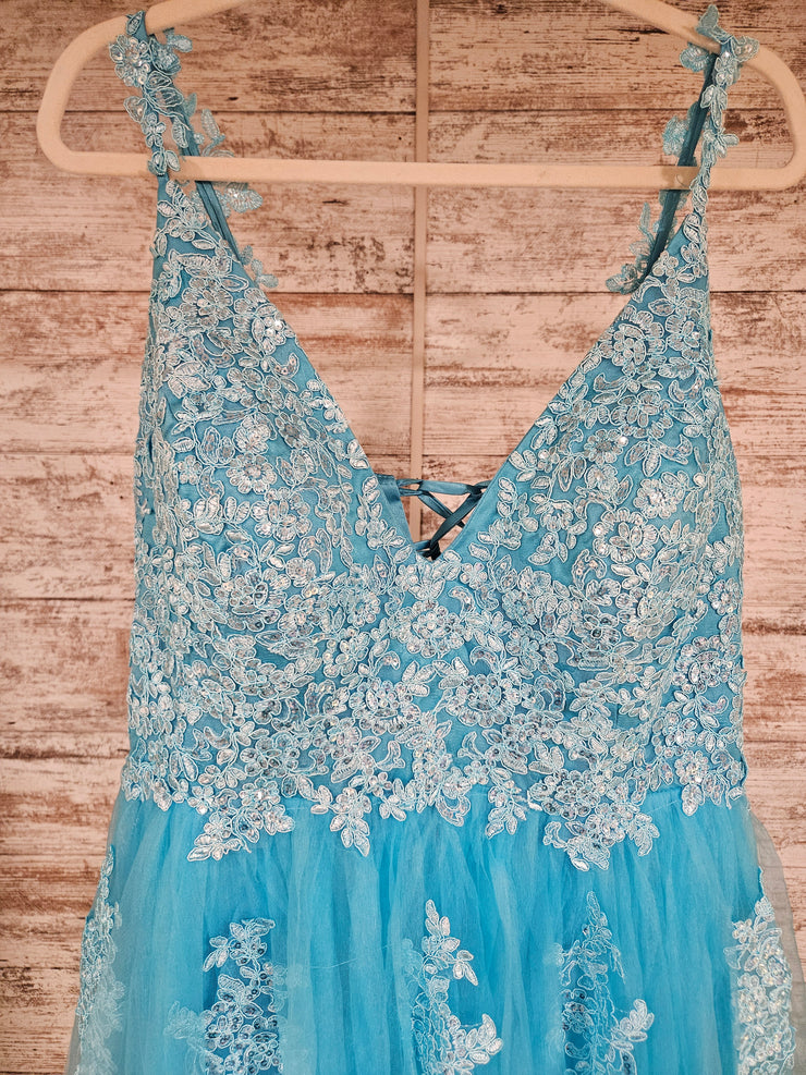 BLUE/FLORAL A LINE GOWN (NEW)