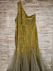 GREEN SEQUIN A LINE GOWN