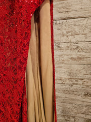 RED LACE LONG EVENING GOWN