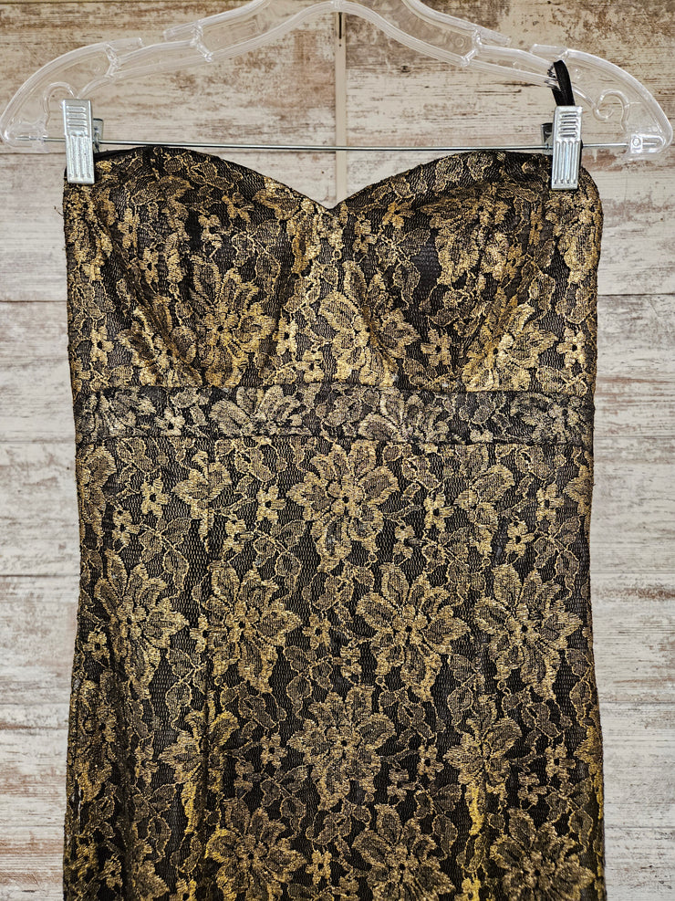 BLACK/GOLD LACE LONG DRESS
