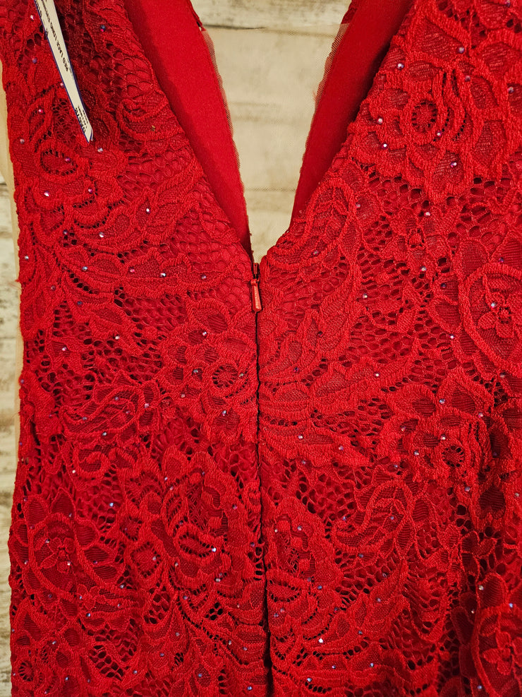 RED LACE LONG EVENING GOWN