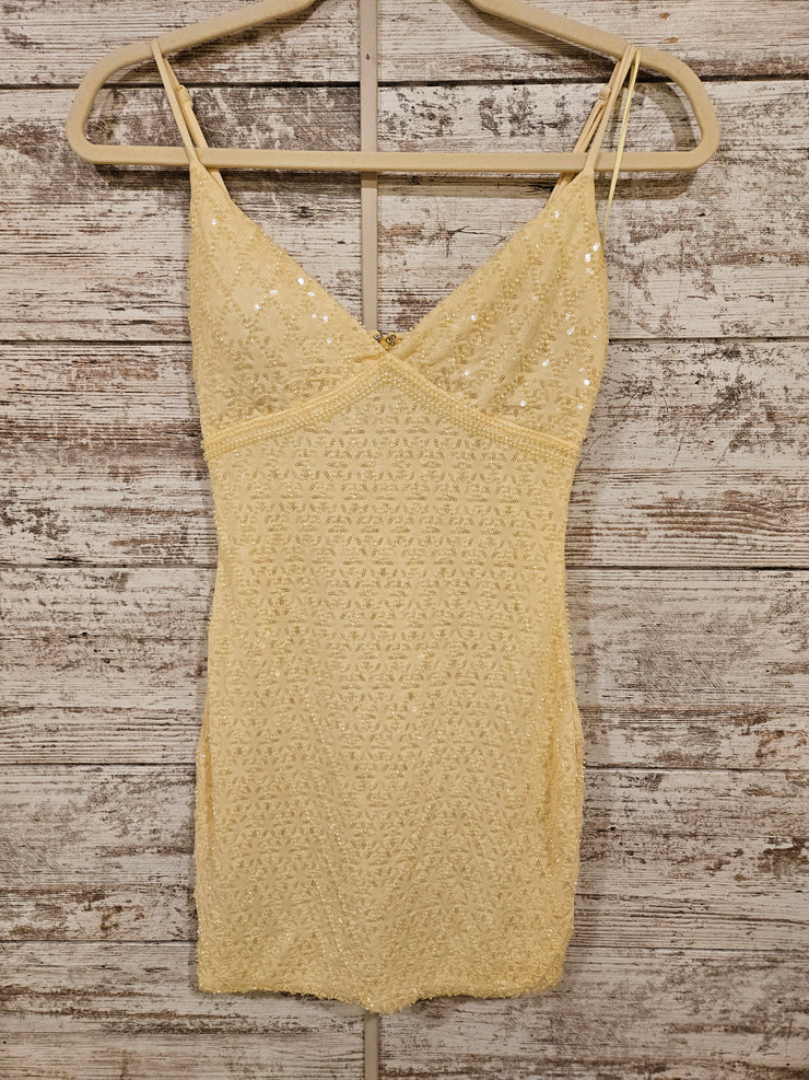 YELLOW BEADED SHORT DRESS