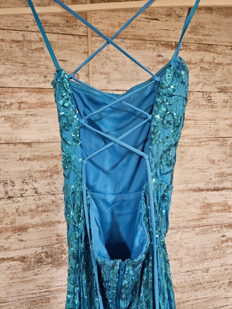 TEAL SPARKLY LONG EVENING GOWN