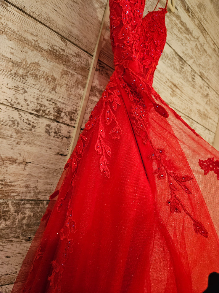 RED/FLORAL A LINE GOWN